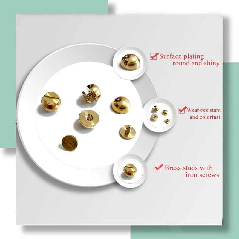 honigo 4 Pcs Gold Rivets Stud Handbag Purse Feet 1/2 inch Round Metal Solid Brass Studs Screw Back Feet 12mm Buckle Spikes Leathercraft for Leather Bag Totes DIY Craft - Image 3